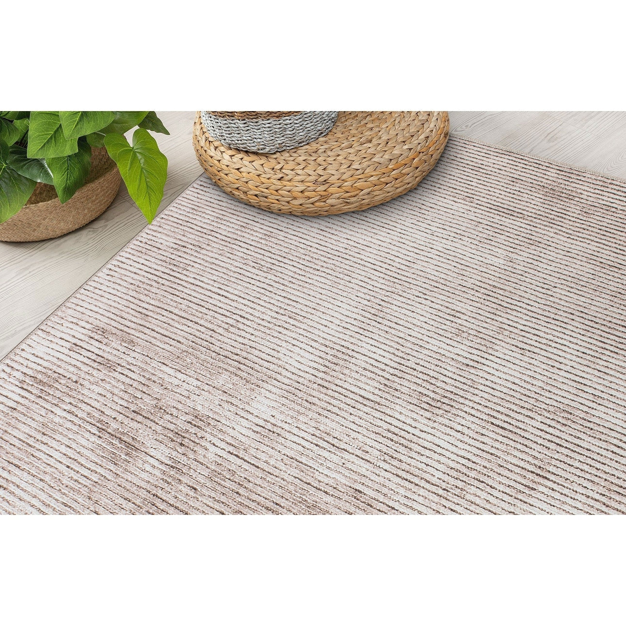 Tapis contemporain à rayures vieillies lavable en machine