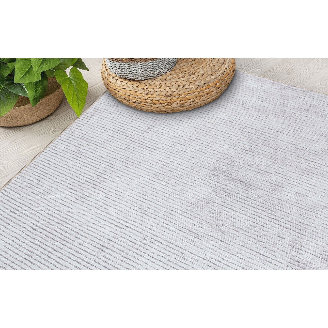 Tapis contemporain à rayures vieillies lavable en machine