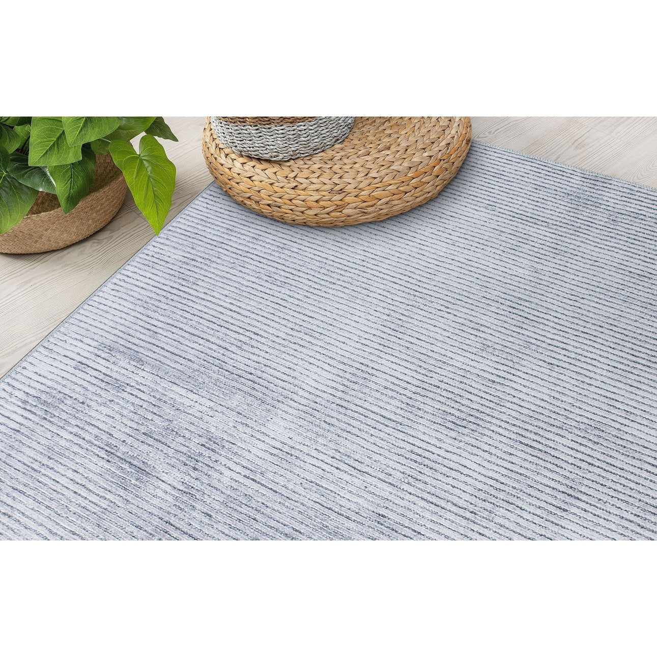 Tapis contemporain à rayures vieillies lavable en machine