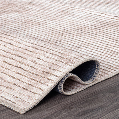 Tapis contemporain à rayures vieillies lavable en machine