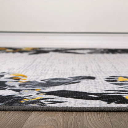 Tapis d'intérieur/extérieur à bordure florale contemporaine