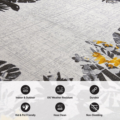 Tapis d'intérieur/extérieur à bordure florale contemporaine