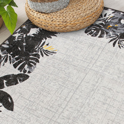 Tapis d'intérieur/extérieur à bordure florale contemporaine