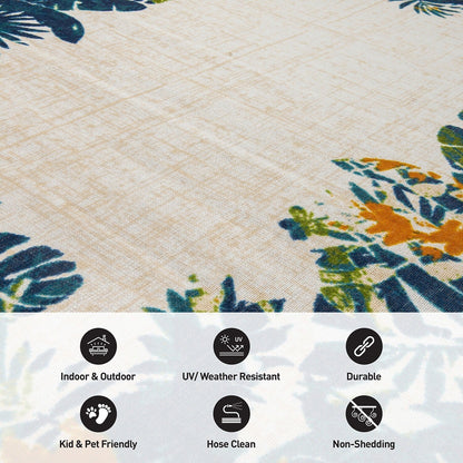 Tapis d'intérieur/extérieur à bordure florale contemporaine