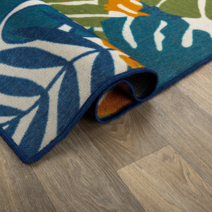 Tapis d'intérieur/extérieur à bordure florale contemporaine