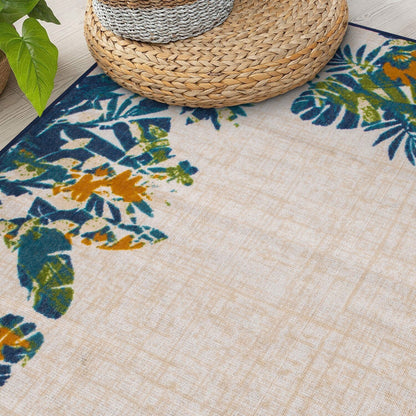 Tapis d'intérieur/extérieur à bordure florale contemporaine