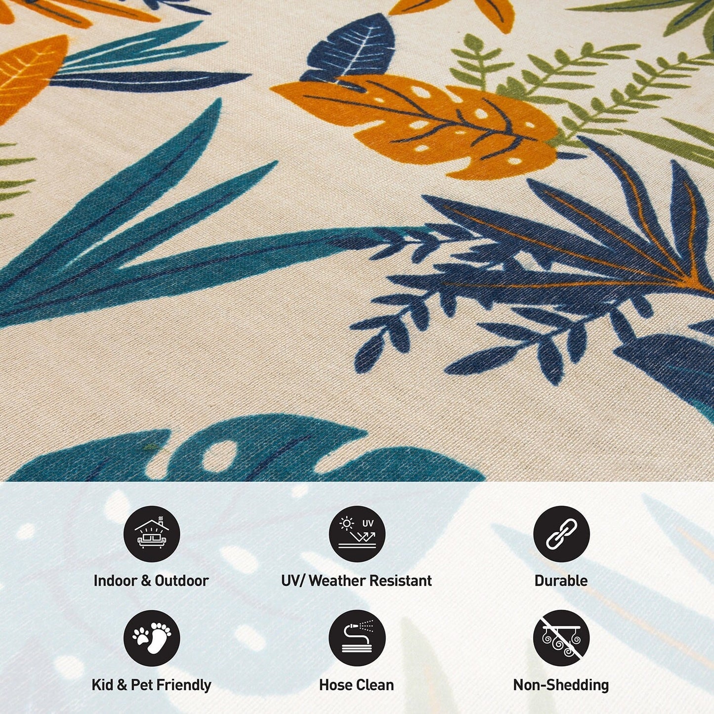 Tapis d'intérieur/extérieur à feuilles florales contemporaines