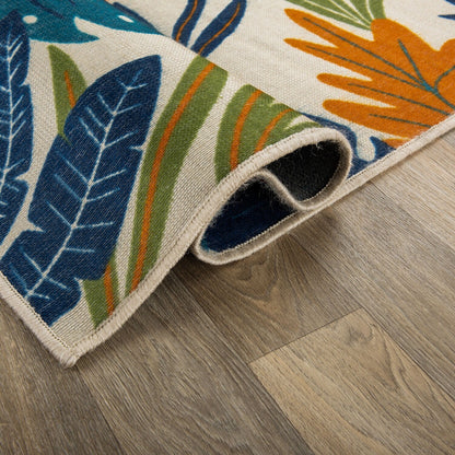 Tapis d'intérieur/extérieur à feuilles florales contemporaines