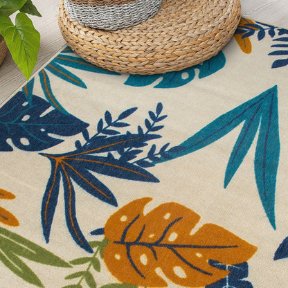 Tapis d'intérieur/extérieur à feuilles florales contemporaines