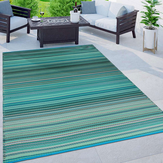 Tapis d'extérieur réversibles en plastique à rayures contemporaines