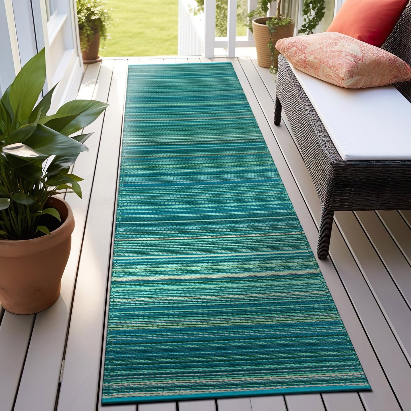Tapis d'extérieur réversibles en plastique à rayures contemporaines