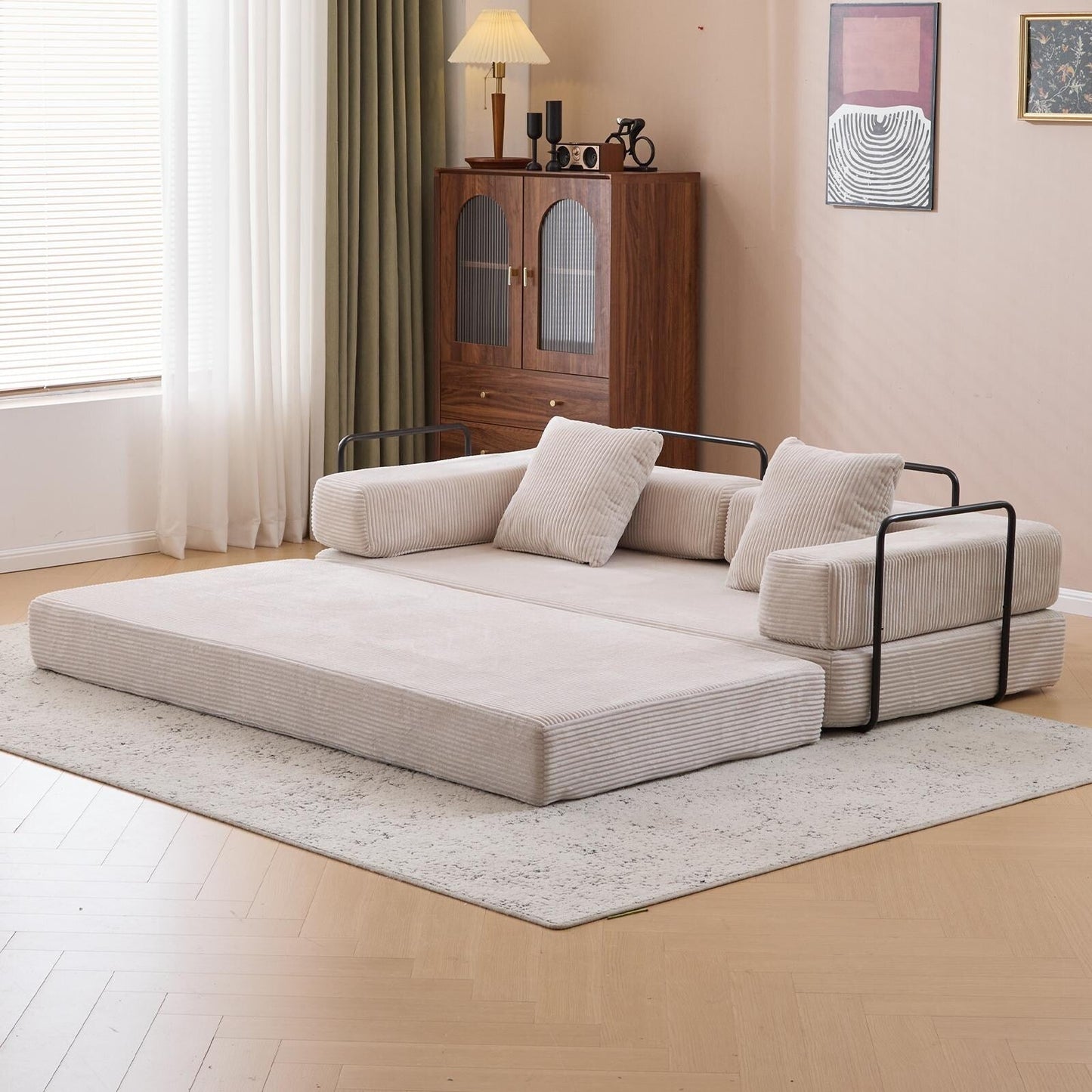 Convertible Floor Sofa Bed with Pillow Back Chenille Fabric for Living Room Bedroom