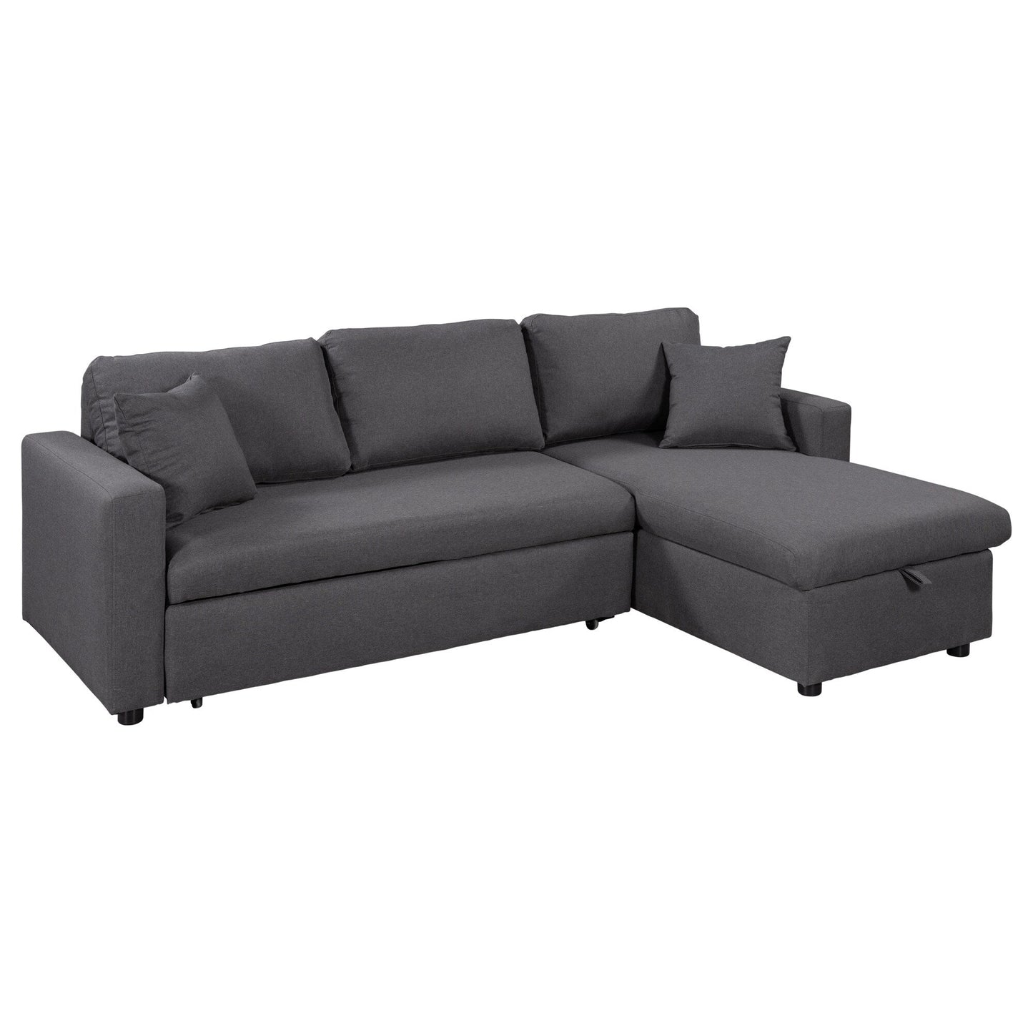 Convertible L-Shaped Sectional Sofa with Pull-Out Bed and Storage Space, 2 Tossing Cushions