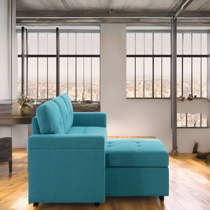 Canapé sectionnel convertible réversible avec lit gigogne, méridienne avec rangement dissimulé et pieds robustes