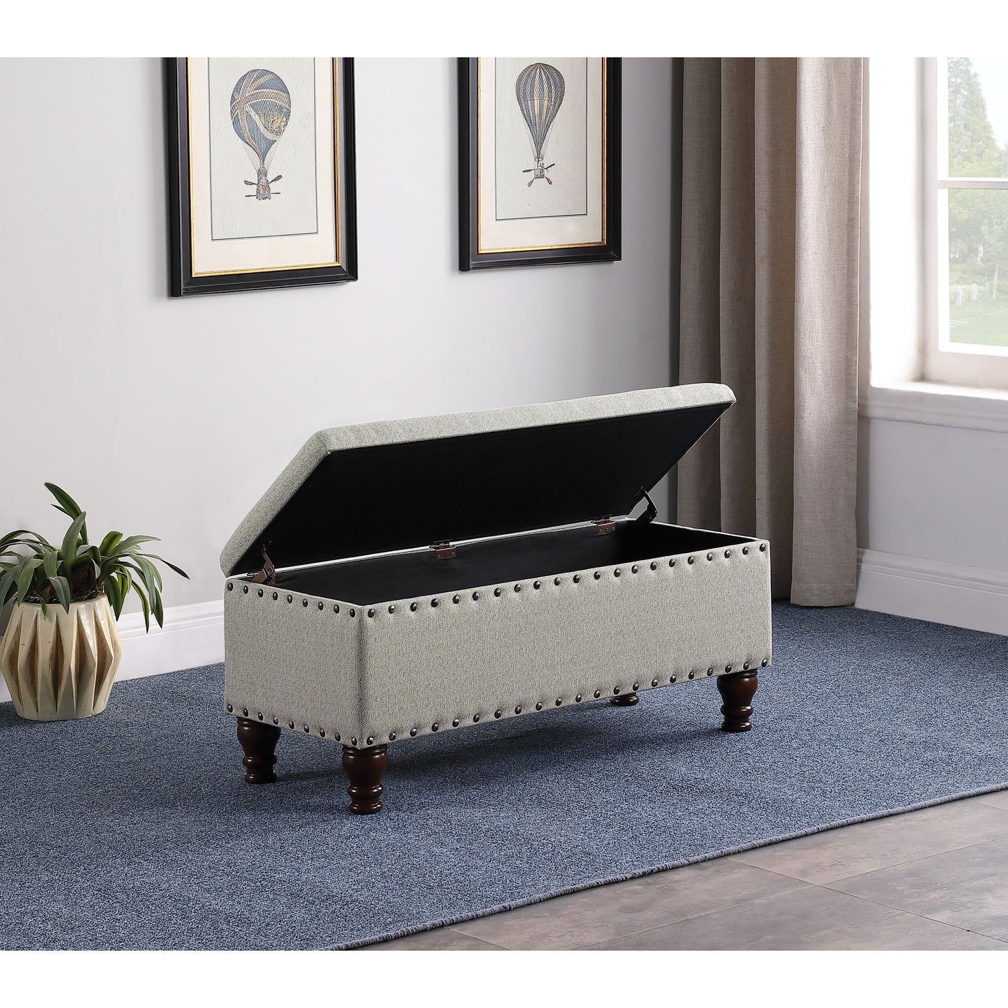 Copper Grove Muscari Upholstered Storage Bench with Nailhead Trim