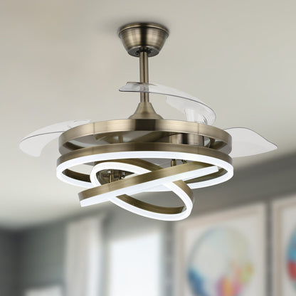 Ventilateur de plafond rétractable Cusp Barn 42 avec lumières et télécommande DIY Forme Fandelier Moderne Silencieux Moteur CC Plafonnier LED