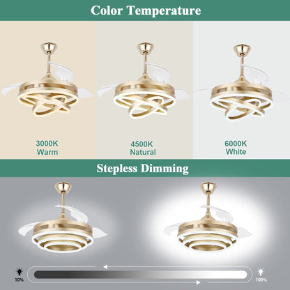 Ventilateur de plafond rétractable Cusp Barn 42 avec lumières et télécommande DIY Forme Fandelier Moderne Silencieux Moteur CC Plafonnier LED