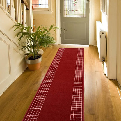 Checkered Border Non-slip Contemporary 26-inch Wide Runner Rug