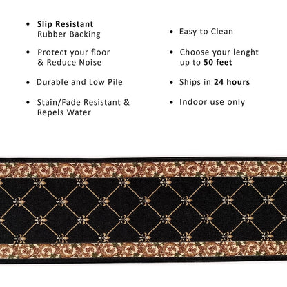 Custom Size Fleur De Lis 26 Inch Wide Non-Slip Stair Runner Rug