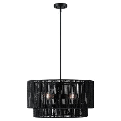 Lustre tambour en rotin noir à 4 lumières Cynthia - 22 po de largeur