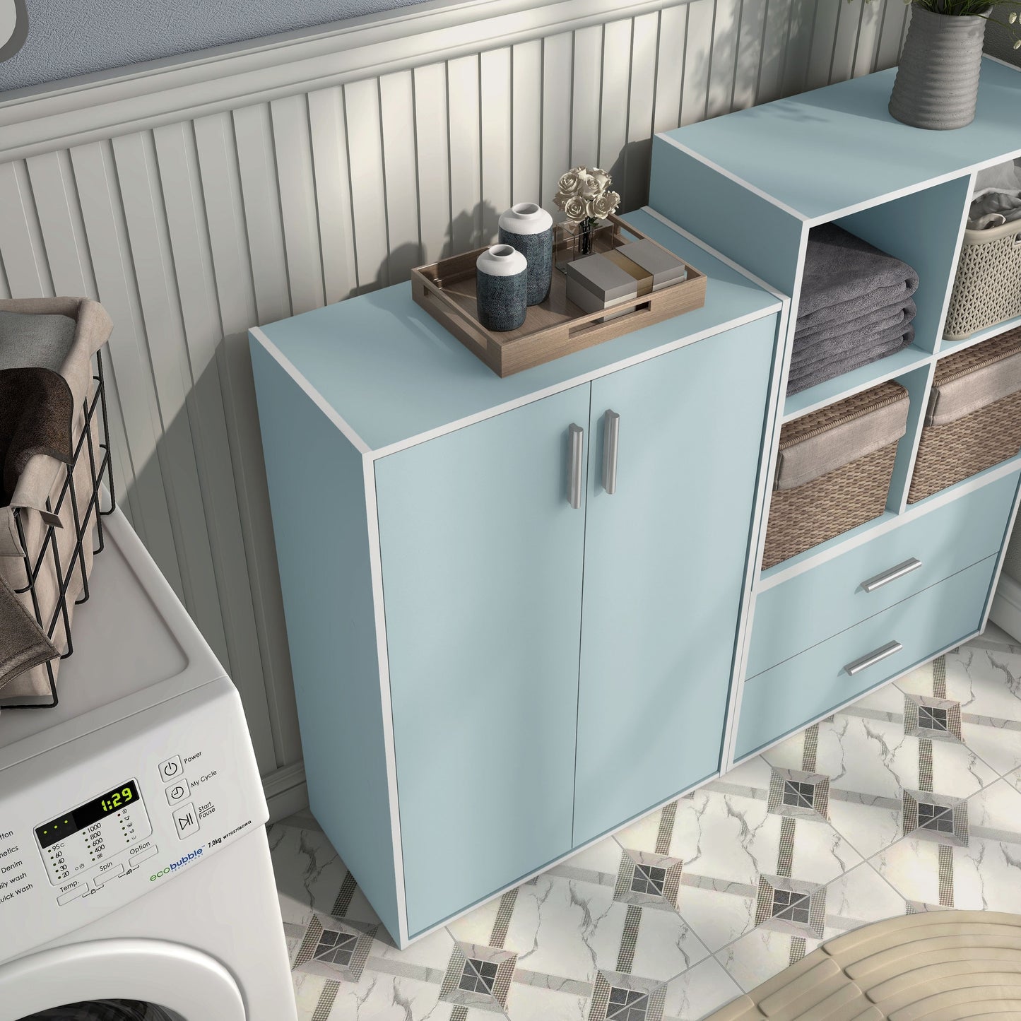 DH BASIC Modern Wood Customizable Stackable Storage Organizer - Cube Shelves, Drawer Cabinet, Bookcase with Doors by Denhour