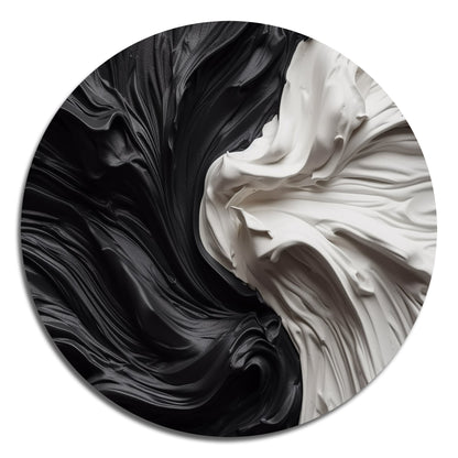 Designart Black White Marbled Dreamscape V Modern Geometric Metal Round Wall Art