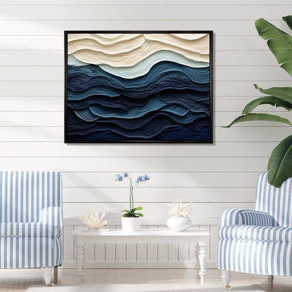 Designart Blue And White Coastal Wave S Edge Coastal Minimalism Blue Wall Decor Coastal Living Room Framed Canvas Art