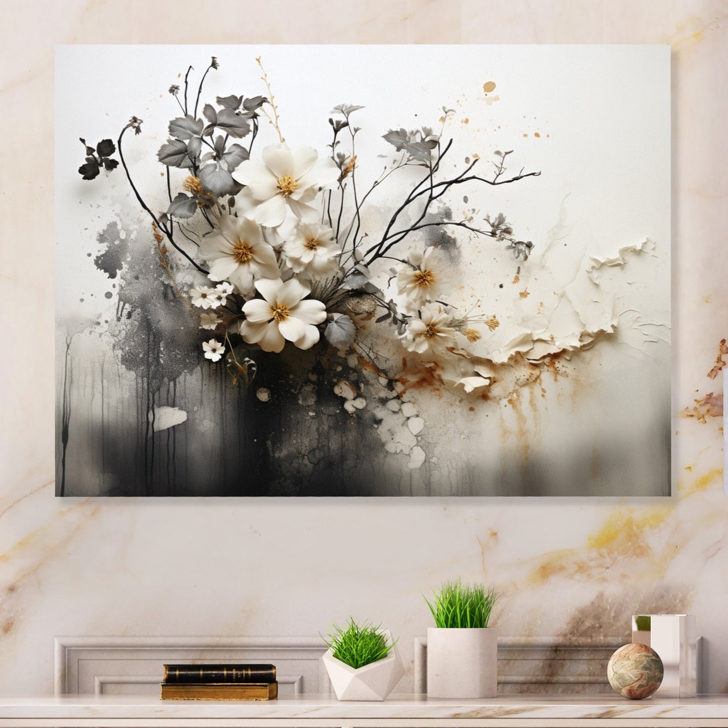 Designart Bohemian Earthly Floral Collage I Abstract Metal Wall Art Living Room