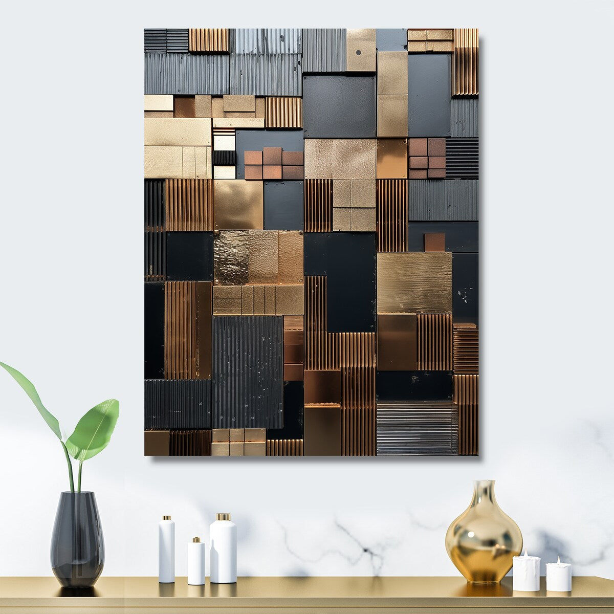 Designart Brown Abstract Tile Mosiac Charm Abstract Tile Metal Wall Art Brown Metal Wall Décor Modern Metal Art Work