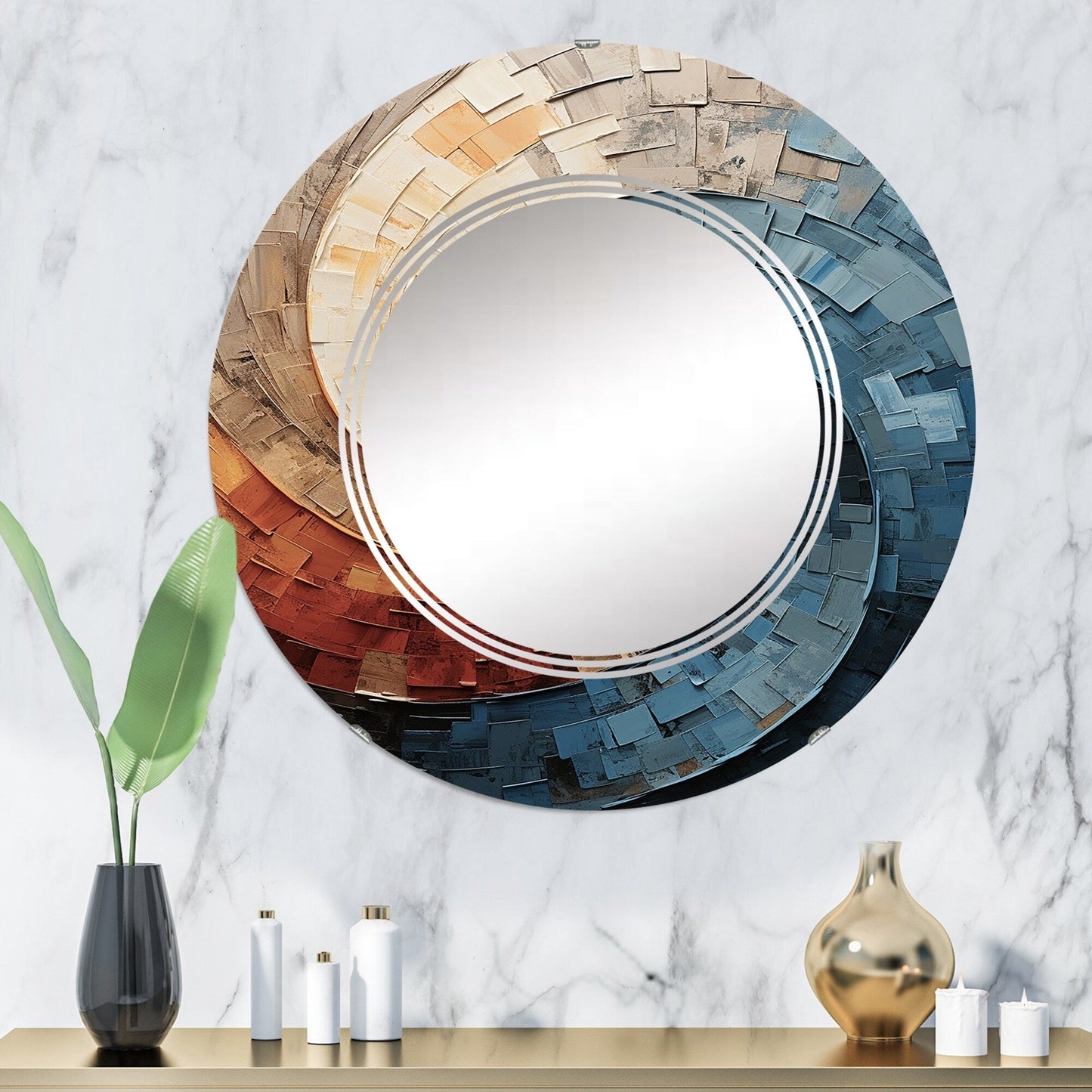 Miroir mural moderne abstrait en spirale avec collage Designart