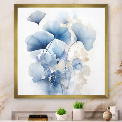 Designart Delicate Blue Ginko Leaves On White Watercolor Leaves Framed Wall Art Living Room