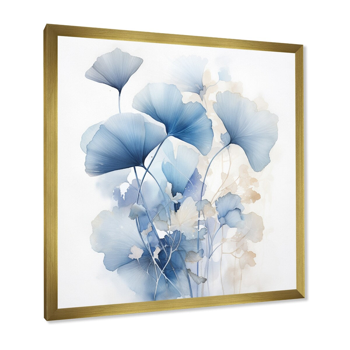 Designart Delicate Blue Ginko Leaves On White Watercolor Leaves Framed Wall Art Living Room
