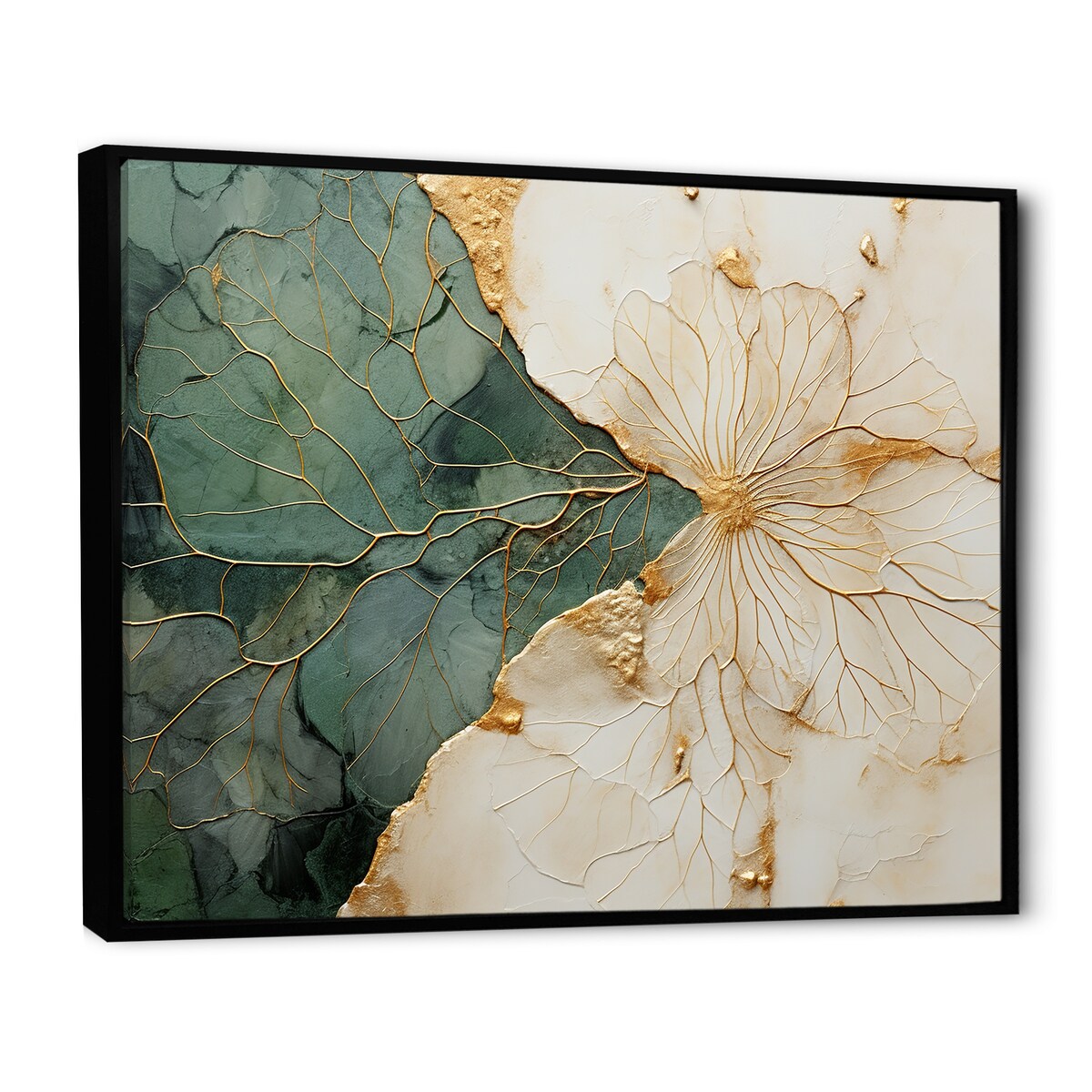 Designart Green Gold Minimalism Poteries I Abstract Spirals Framed Wall Art Living Room