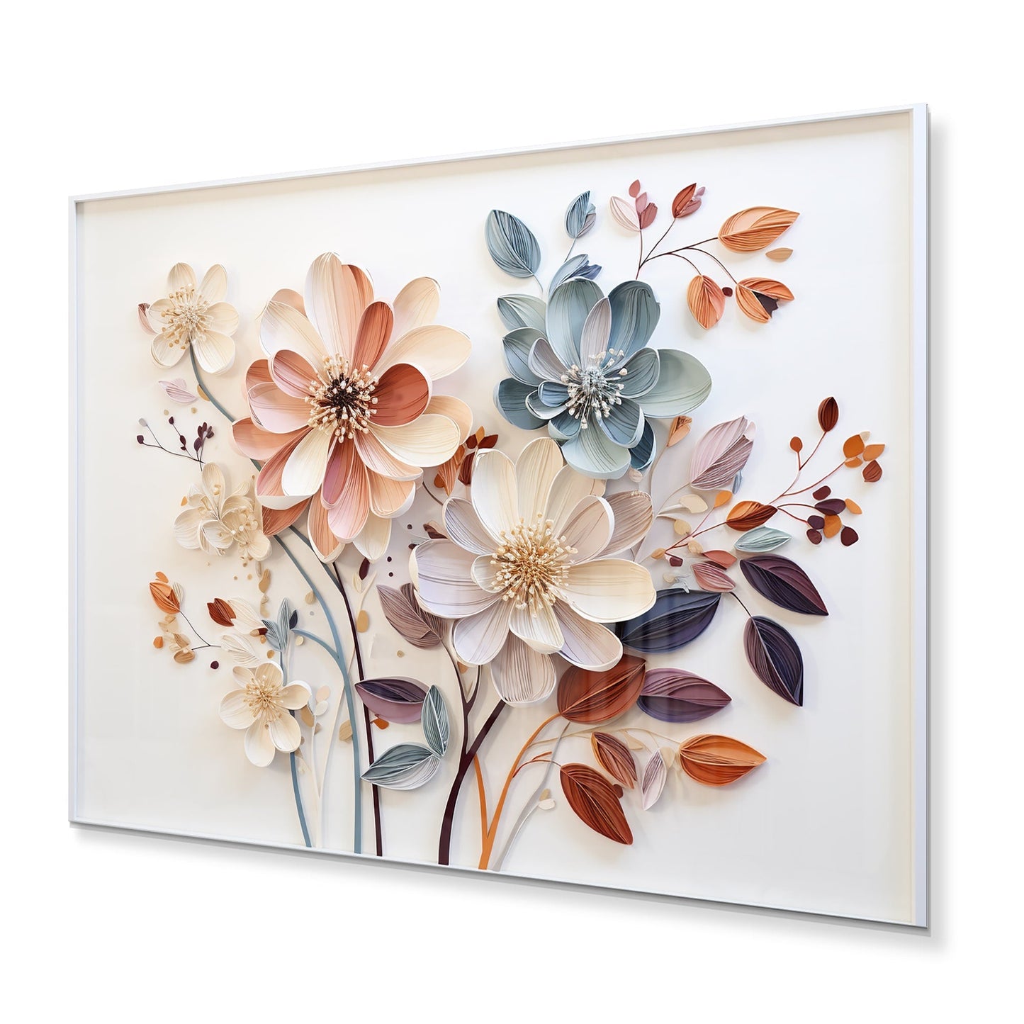 Designart White Botanical Collage Abstract Botanicals Metal Wall Art Living Room