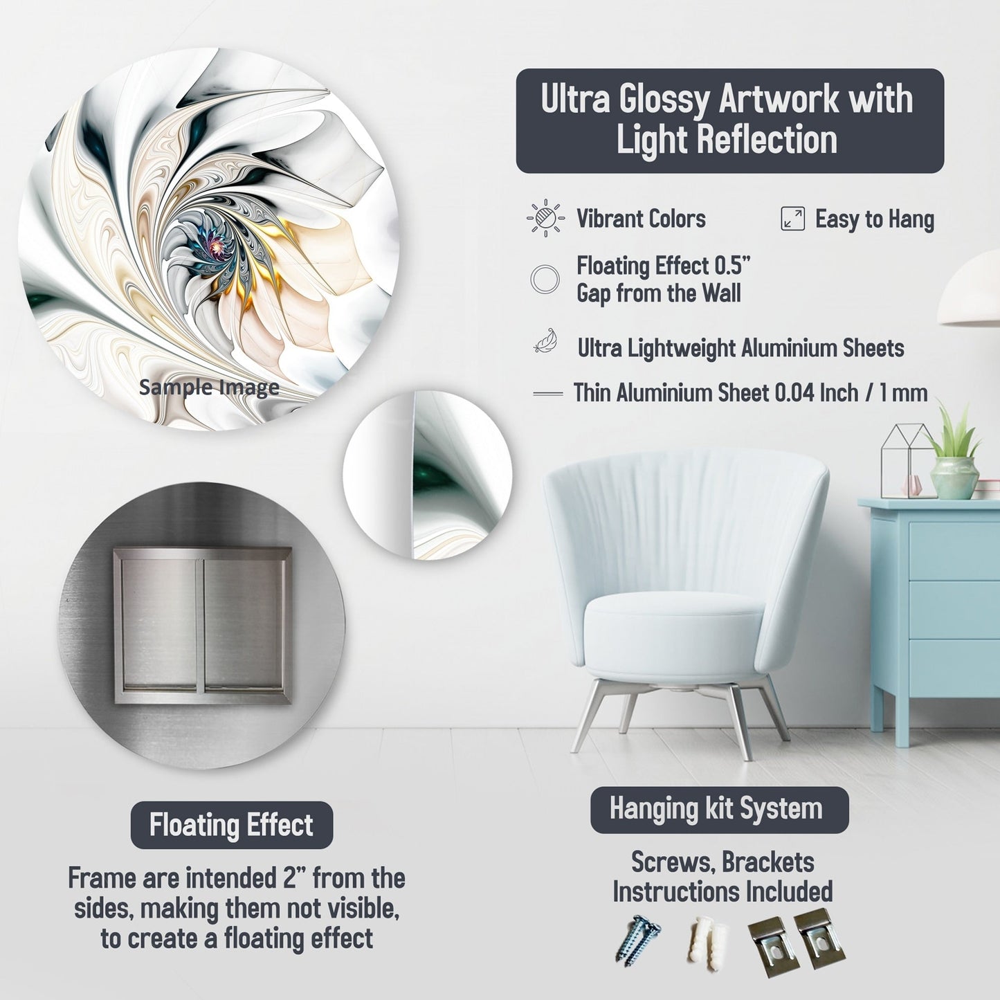 Designart White Orchid Tree Garden Of Branches VIII Tree Floral Metal Round Wall Art Print On Metal