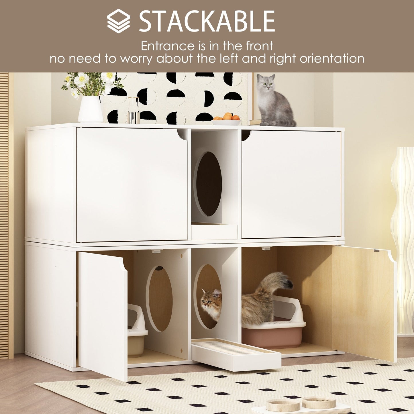 Dual-Compartment Cat Litter Box Enclosure Multi-Functional Furniture