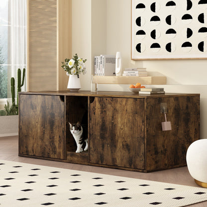 Dual-Compartment Cat Litter Box Enclosure Multi-Functional Furniture