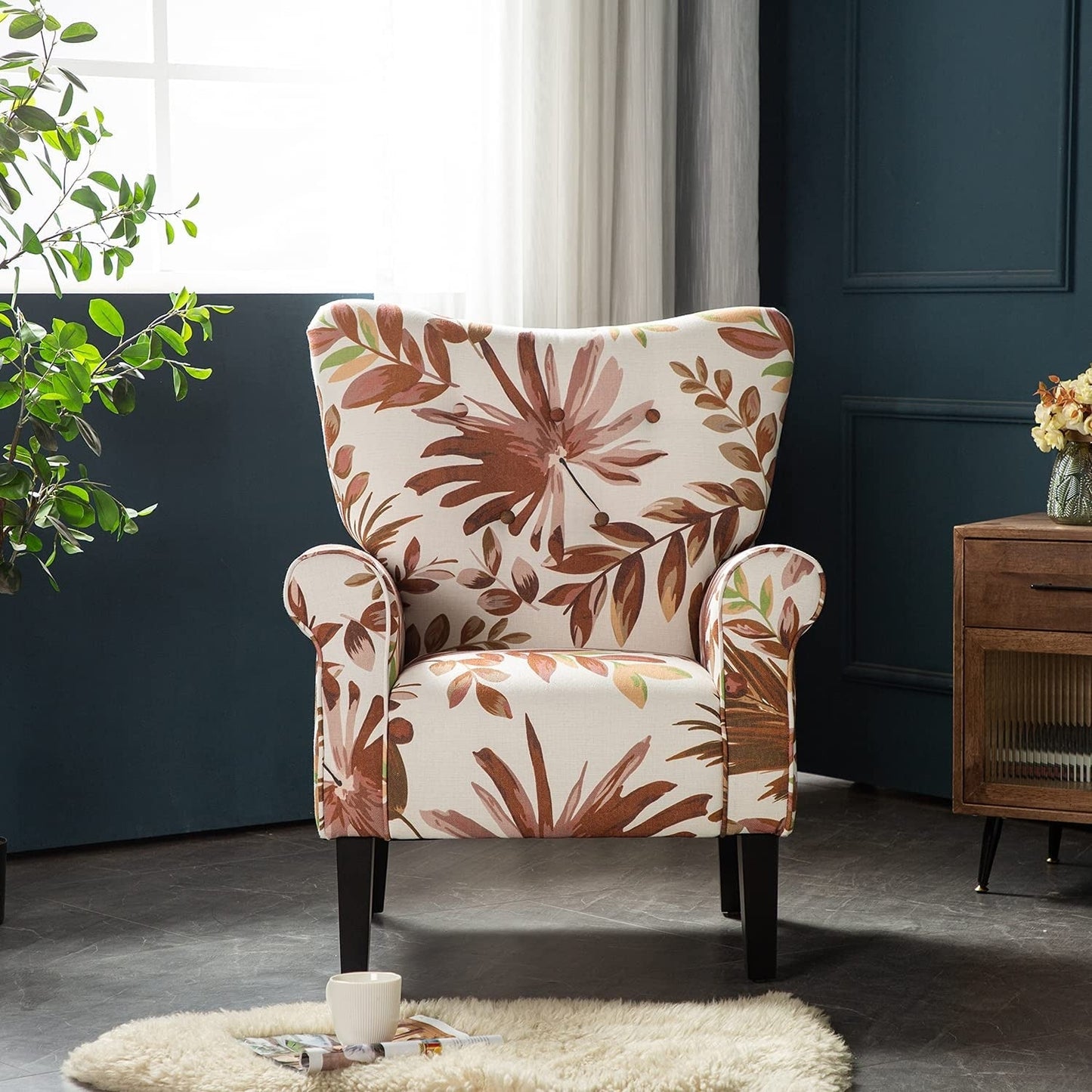 Fauteuil d'appoint moderne Erommy, fauteuil à dossier haut, canapé simple en tissu rembourré avec pieds en bois pour le salon
