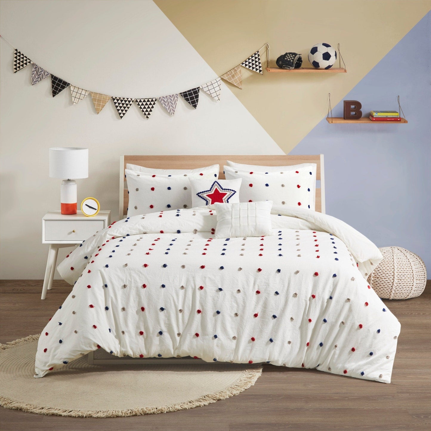 Parure de couette Ensley en coton jacquard à pompons par Intelligent Design Kids