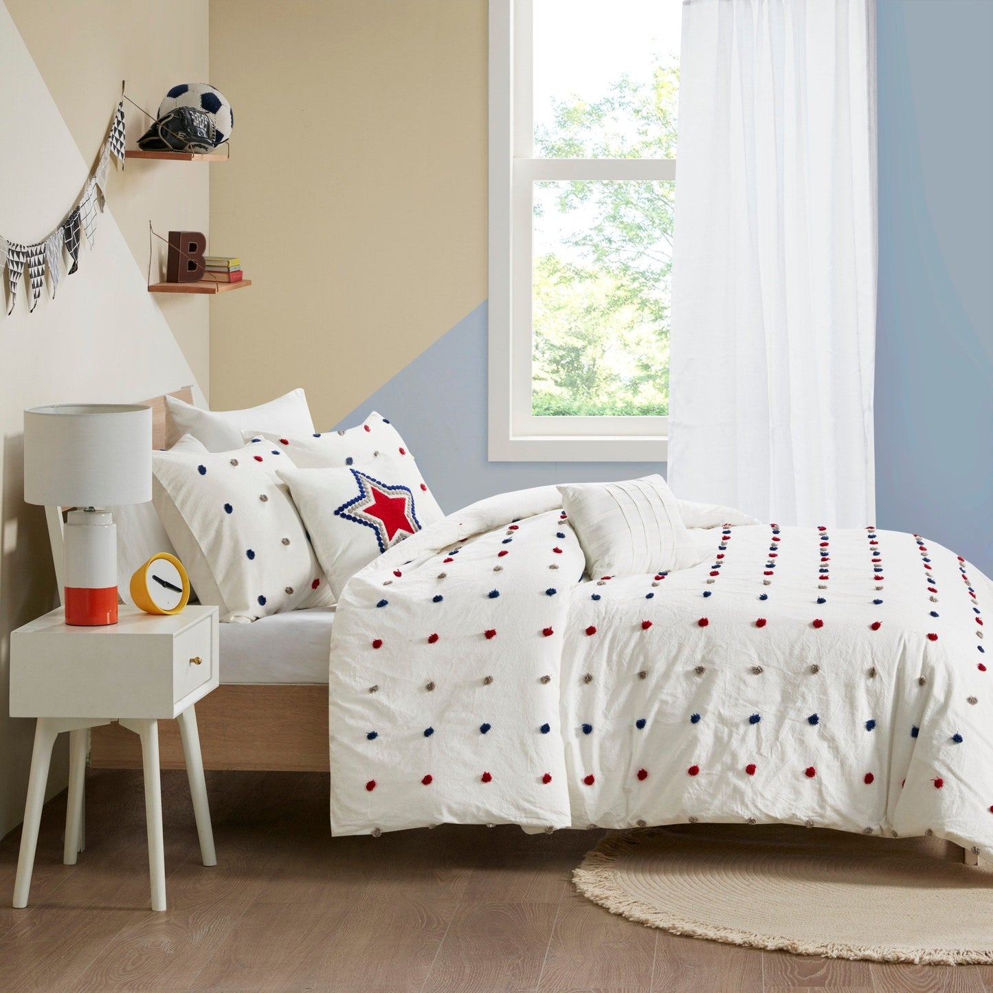 Parure de couette Ensley en coton jacquard à pompons par Intelligent Design Kids