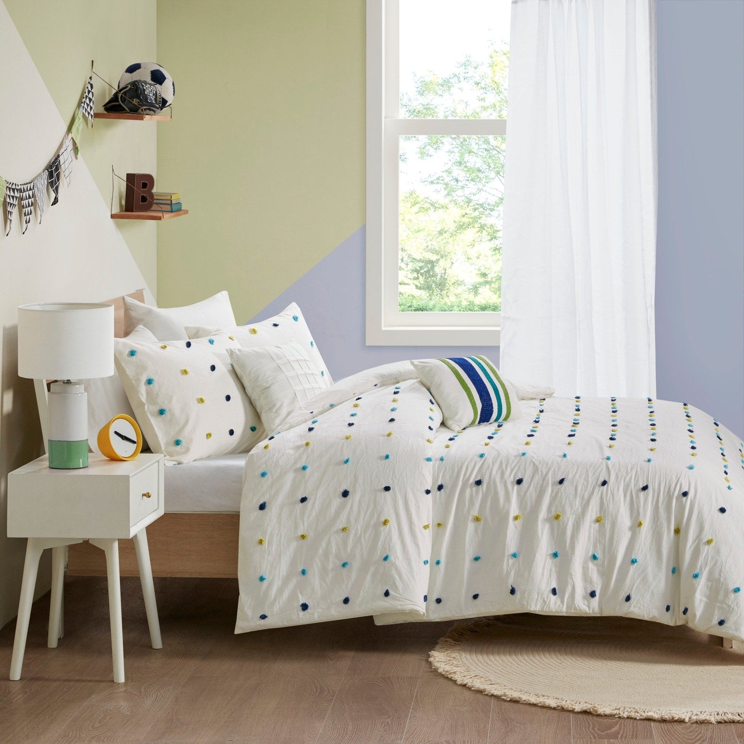 Parure de couette Ensley en coton jacquard à pompons par Intelligent Design Kids