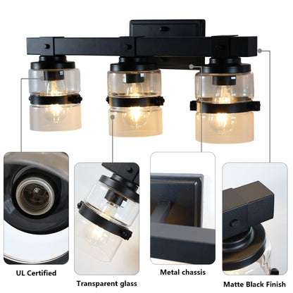 Applique murale de salle de bain ExBrite Farmhouse à 3 lumières, en fer noir à intensité variable