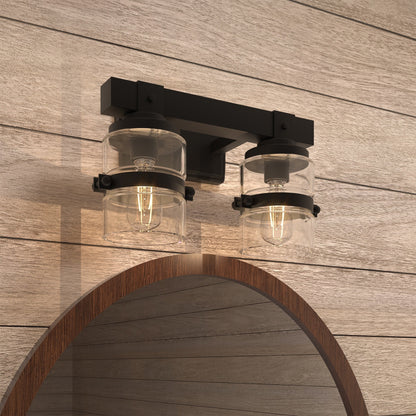 Applique murale de salle de bain ExBrite Farmhouse à 3 lumières, en fer noir à intensité variable