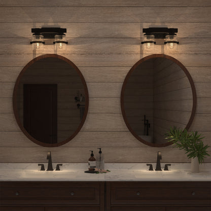 Applique murale de salle de bain ExBrite Farmhouse à 3 lumières, en fer noir à intensité variable