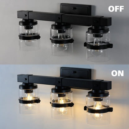 Applique murale de salle de bain ExBrite Farmhouse à 3 lumières, en fer noir à intensité variable