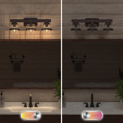 Applique murale de salle de bain ExBrite Farmhouse à 3 lumières, en fer noir à intensité variable