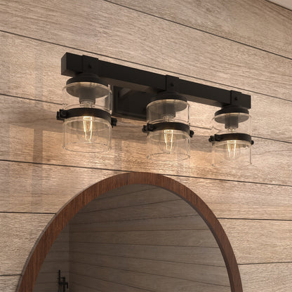 Applique murale de salle de bain ExBrite Farmhouse à 3 lumières, en fer noir à intensité variable