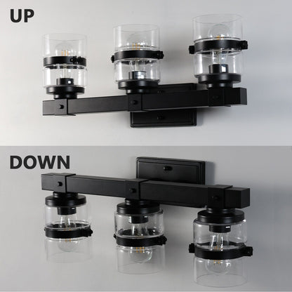 Applique murale de salle de bain ExBrite Farmhouse à 3 lumières, en fer noir à intensité variable