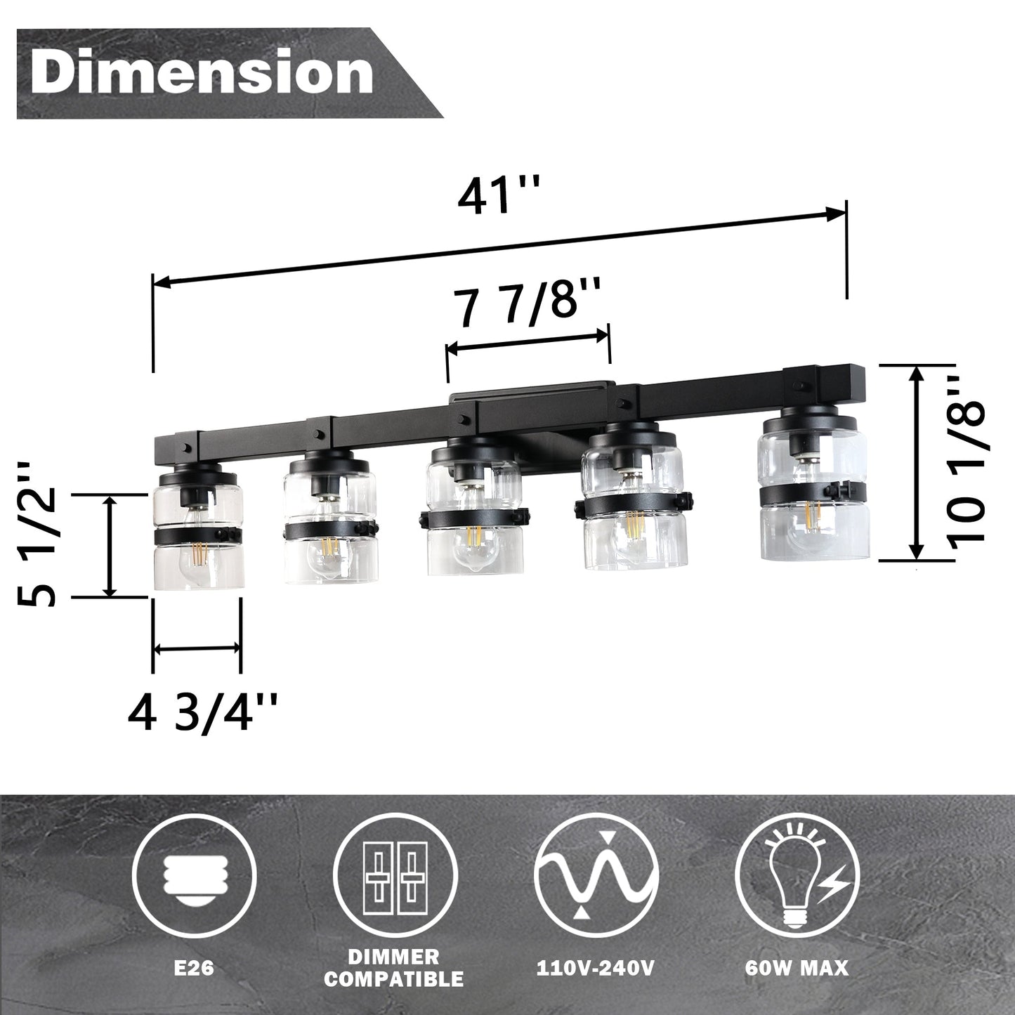Applique murale de salle de bain ExBrite Farmhouse à 3 lumières, en fer noir à intensité variable