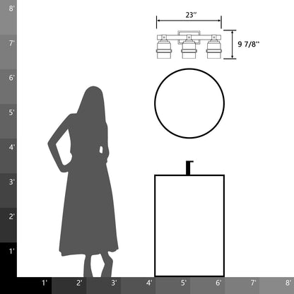 Applique murale de salle de bain ExBrite Farmhouse à 3 lumières, en fer noir à intensité variable